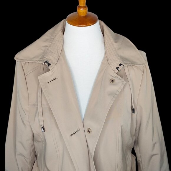 London Fog Maxi Trench Coat Size Large Hooded Belt Removable Liner Khaki - Picture 4 of 16